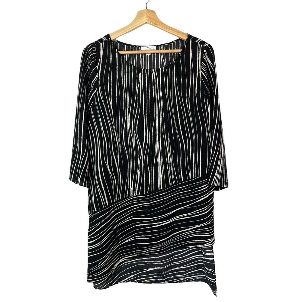 Halston Black & White Wood Grain Striped Long Sleeve Tunic M